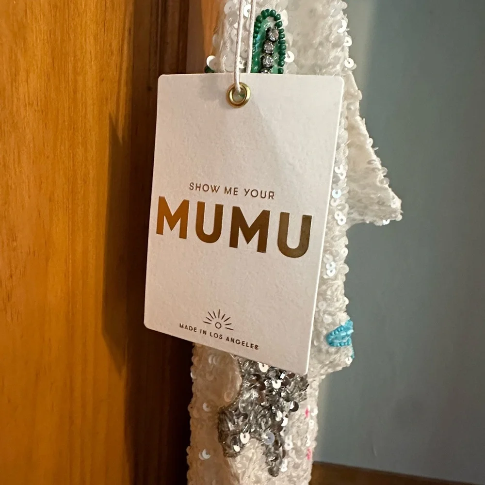 NWT Show Me Your MuMu White Sequin Multi-Color Star Spaghetti Strap Slip Dress - Picture 5 of 16